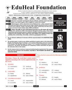 EHF English Olympiad Solved Question Paper Class 11 (2015)