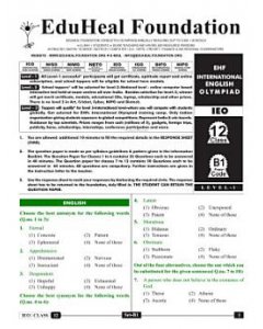 EHF English Olympiad Solved Question Paper Class 12 (2015)