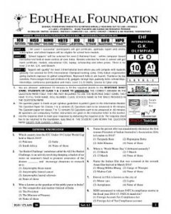 EHF G.K Olympiad Solved Question Paper Class 10 (2014)