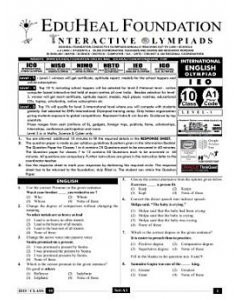 EHF English Olympiad Solved Question Paper Class 10 (2012)