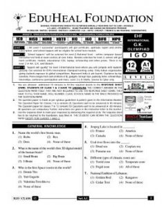 EHF G.K Olympiad Solved Question Paper Class 12 (2014)