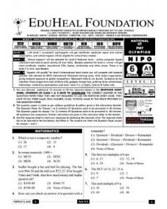 EHF IIT-NEET Olympiad Solved Question Paper Class 6 (2014)