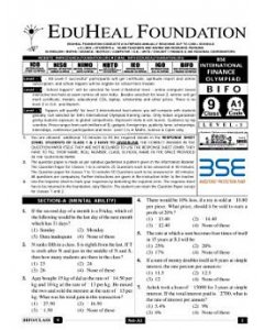 EHF Finance Olympiad Solved Question Paper Class 9 (2013)