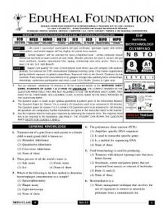EHF Biotech Olympiad Solved Question Paper Class 8 (2014)