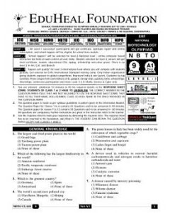 EHF Biotech Olympiad Solved Question Paper Class 9 (2014)