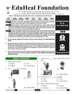 EHF G.K Olympiad Solved Question Paper Class 2 (2015)