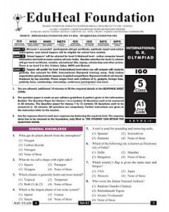 EHF G.K Olympiad Solved Question Paper Class 5 (2015)