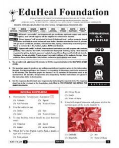 EHF G.K Olympiad Solved Question Paper Class 6 (2015)