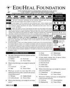 EHF Biotech Olympiad Solved Question Paper Class 7 (2013)