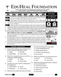 EHF Biotech Olympiad Solved Question Paper Class 8 (2013)