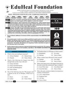 EHF G.K Olympiad Solved Question Paper Class 8 (2015)