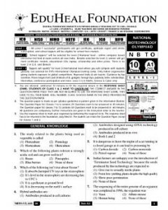 EHF Biotech Olympiad Solved Question Paper Class 10 (2013)
