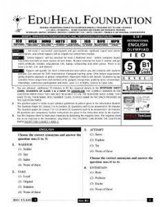 EHF English Olympiad Solved Question Paper Class 5 (2014)