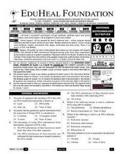EHF Biotech Olympiad Solved Question Paper Class 12 (2013)