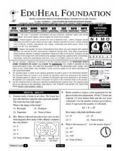 EHF Math Olympiad Solved Question Paper Class 4 (2014)
