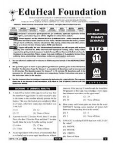 EHF Finance Olympiad Solved Question Paper Class 11 (2015)