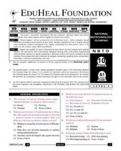 EHF Biotech Olympiad Solved Question Paper Class 10 (2015)