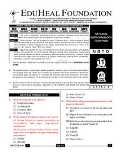EHF Biotech Olympiad Solved Question Paper Class 11 (2015)