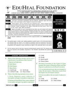 EHF Biotech Olympiad Solved Question Paper Class 12 (2015)
