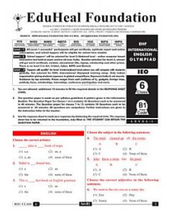 EHF English Olympiad Solved Question Paper Class 6 (2015)