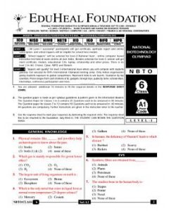 EHF Biotech Olympiad Solved Question Paper Class 6 (2015)