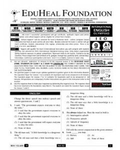 EHF English Olympiad Solved Question Paper Class 9 (2013)