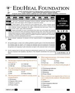 EHF IIT-NEET Olympiad Solved Question Paper Class 9 (2015)