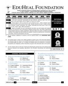 EHF Biotech Olympiad Solved Question Paper Class 8 (2015)